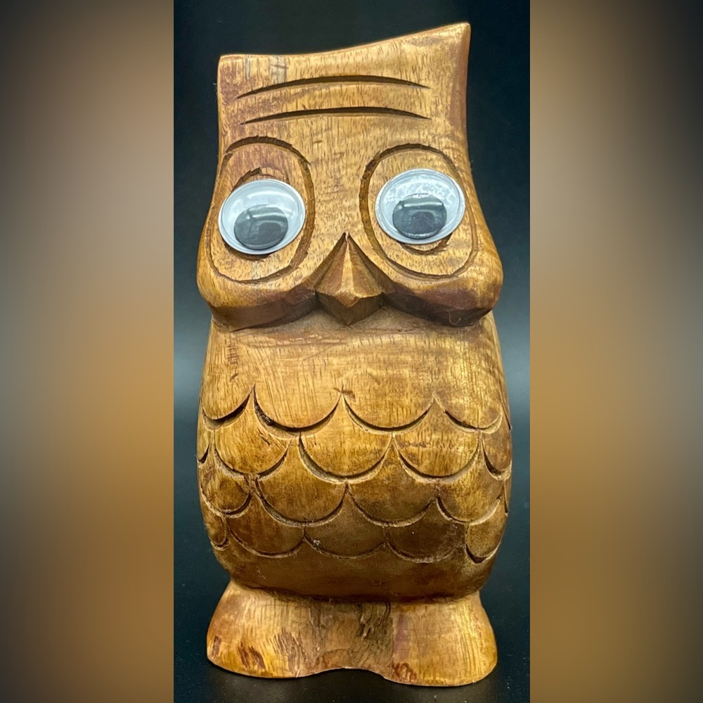 Cute MCM style wooden owl eyeglasses holder Googily Eyes